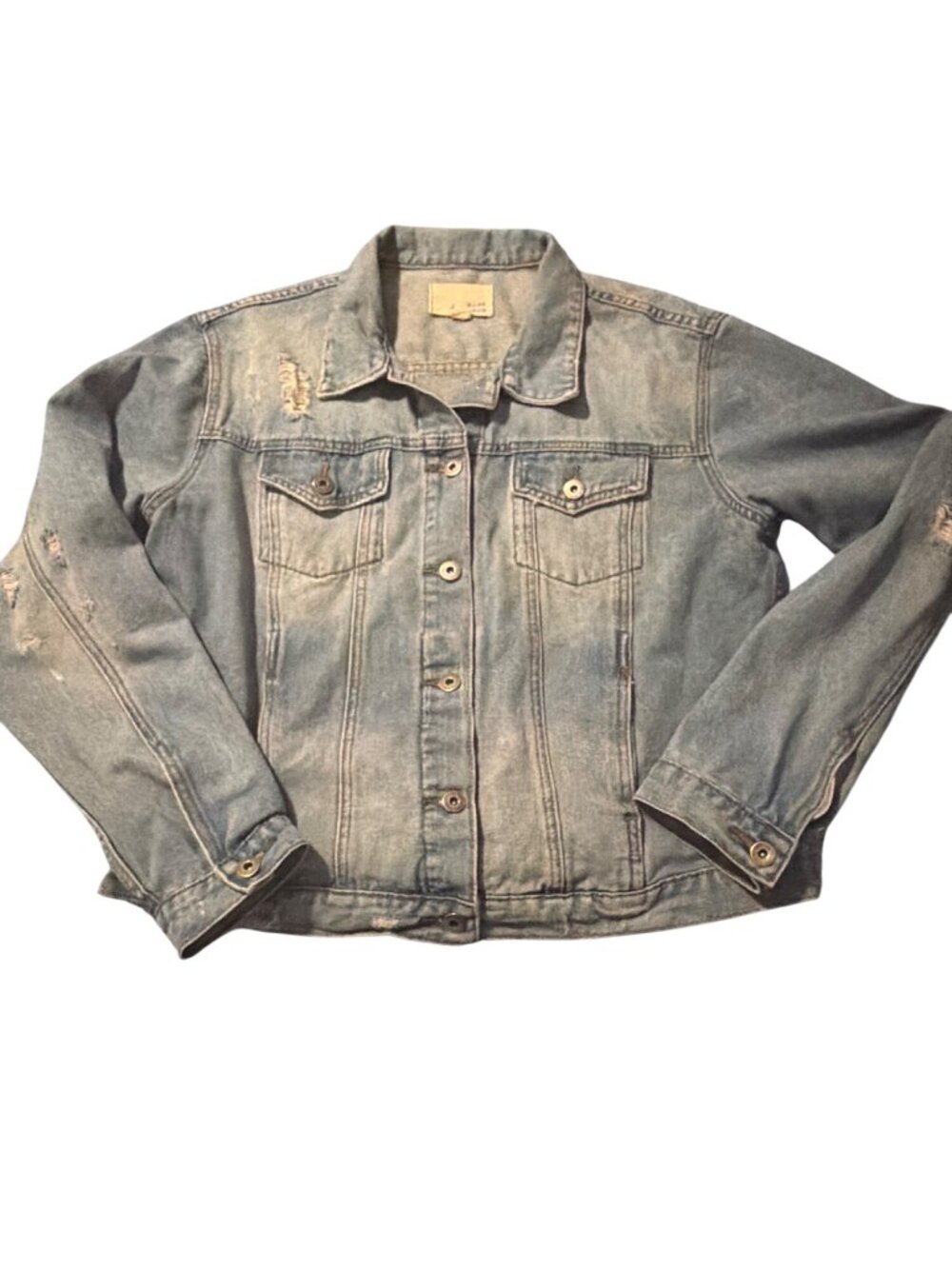 Mia Madison Blue Denim Jean Jacket Distressed Silver Tone Hardware Plus Size 1X